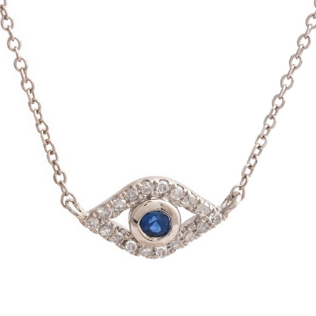 14K White Gold Eye Round Bezel Sapphire Necklace Birmingham Jewelry Necklace Birmingham Jewelry