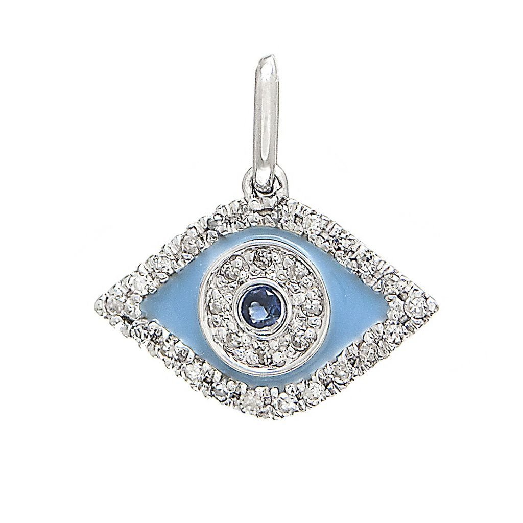 14K White Gold Eye Round Bezel Sapphire Pendant Birmingham Jewelry Pendant Birmingham Jewelry