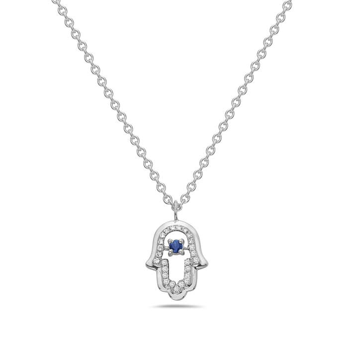 14K White Gold Hamsa Sapphire And Diamond Necklace Birmingham Jewelry Necklace Birmingham Jewelry