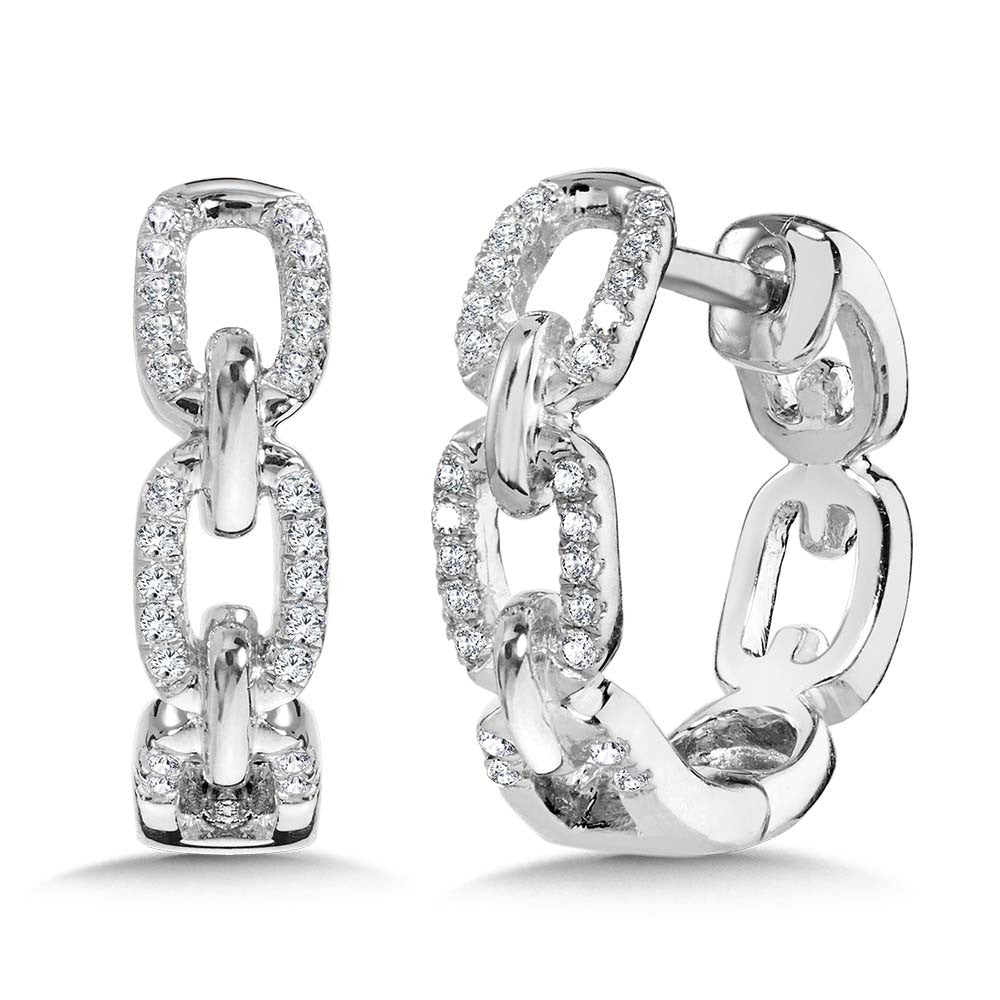 14K WHITE GOLD LINK-N-LOVE DIAMOND PAPERCLIP HOOP EARRINGS Birmingham Jewelry Earrings Birmingham Jewelry