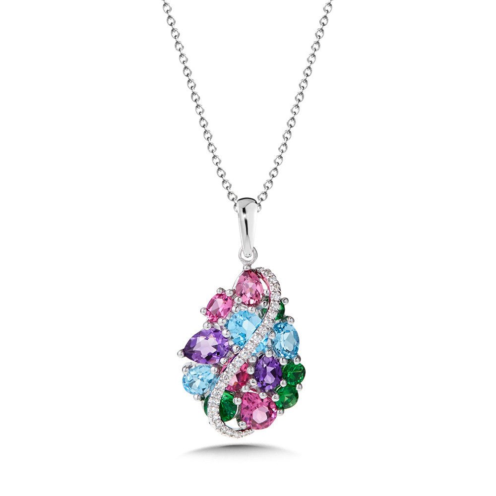 14K WHITE GOLD MIXED GEMSTONE CLUSTER AND DIAMOND PENDANT Birmingham Jewelry Pendant Birmingham Jewelry