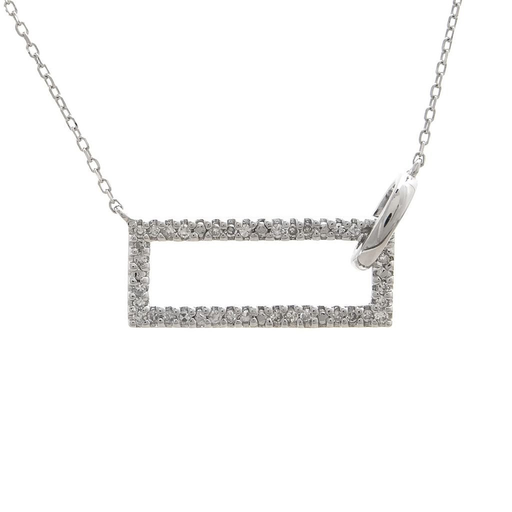 14K White Gold Rectangular Single Micro Pave Diamond Birmingham Jewelry Necklace Birmingham Jewelry