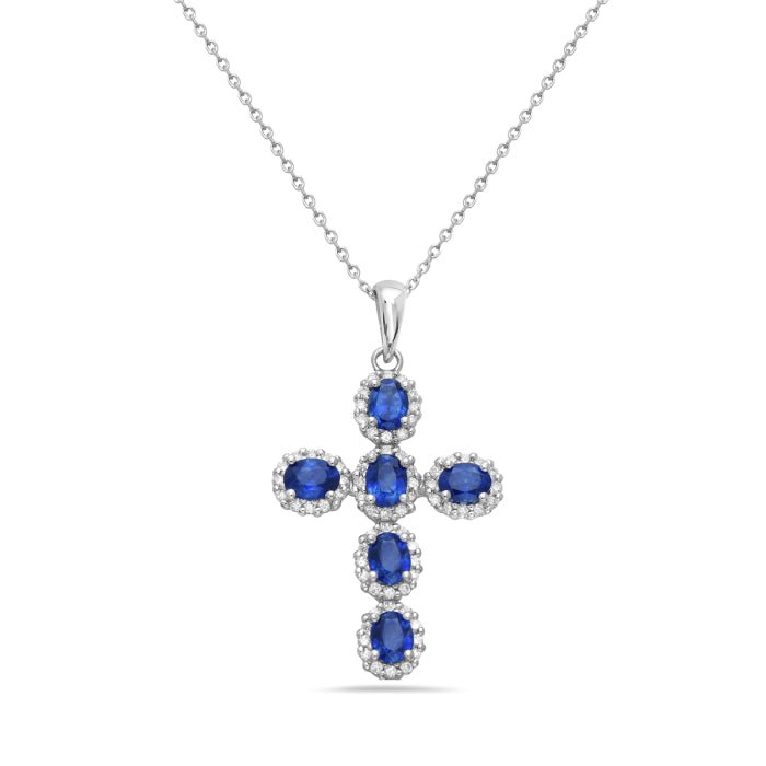 14K White Gold Sapphire Cross Pendant Birmingham Jewelry Necklace Birmingham Jewelry
