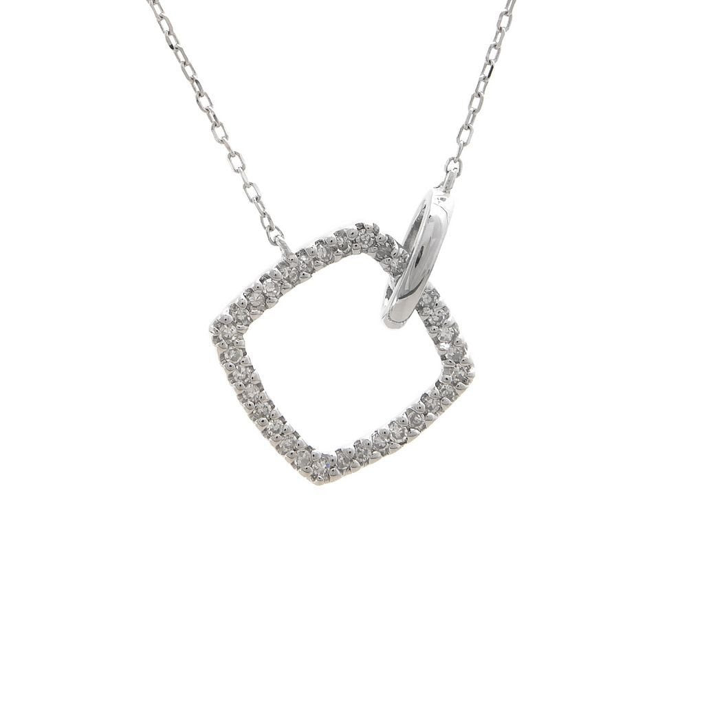 14K White Gold Square Single Micro Pave Diamond Necklace Birmingham Jewelry Necklace Birmingham Jewelry