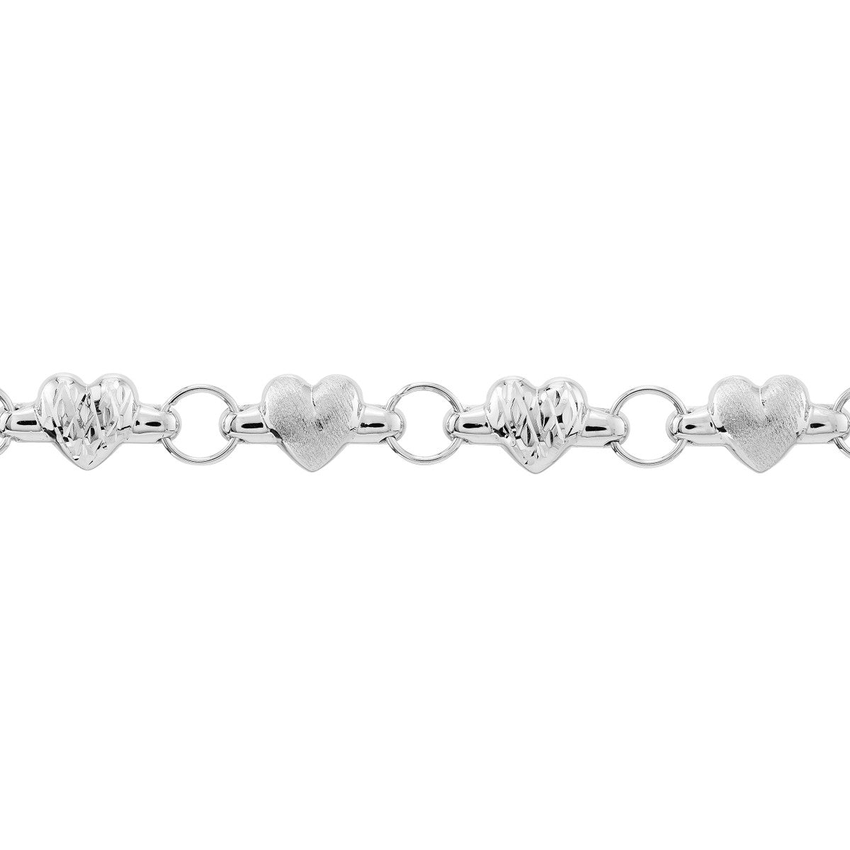 14K White Gold Stampato D/C and Satin Hearts Chain Anklet Birmingham Jewelry Anklet Birmingham Jewelry