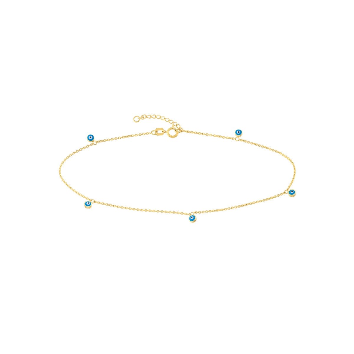 14K Yellow Blue Turquoise Evil Eye Dangle Adjustable Anklet Birmingham Jewelry Anklet Birmingham Jewelry