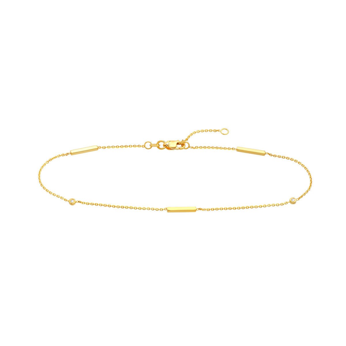 Birmingham Jewelry - 14K Yellow Gold 0.03ct Diamond Bezels and Bars Anklet - Birmingham Jewelry