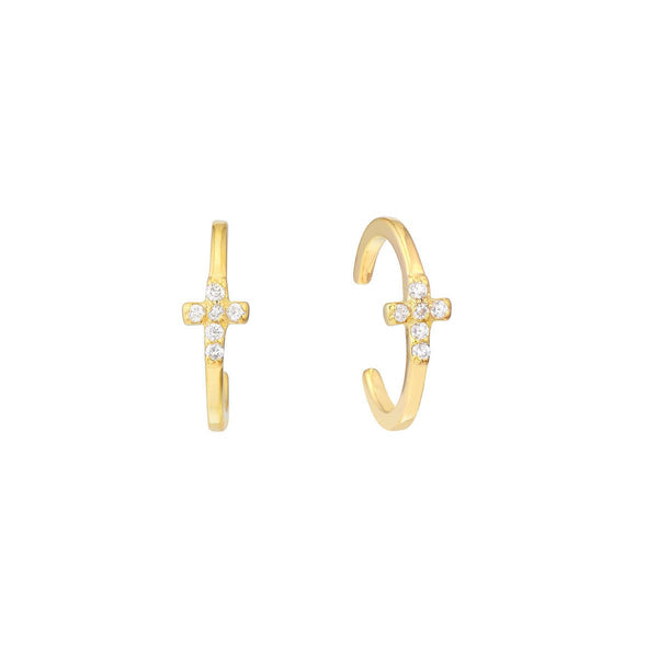 Birmingham Jewelry - 14K Yellow Gold 0.05ct Diamond Cross Earring Cuffs - Birmingham Jewelry