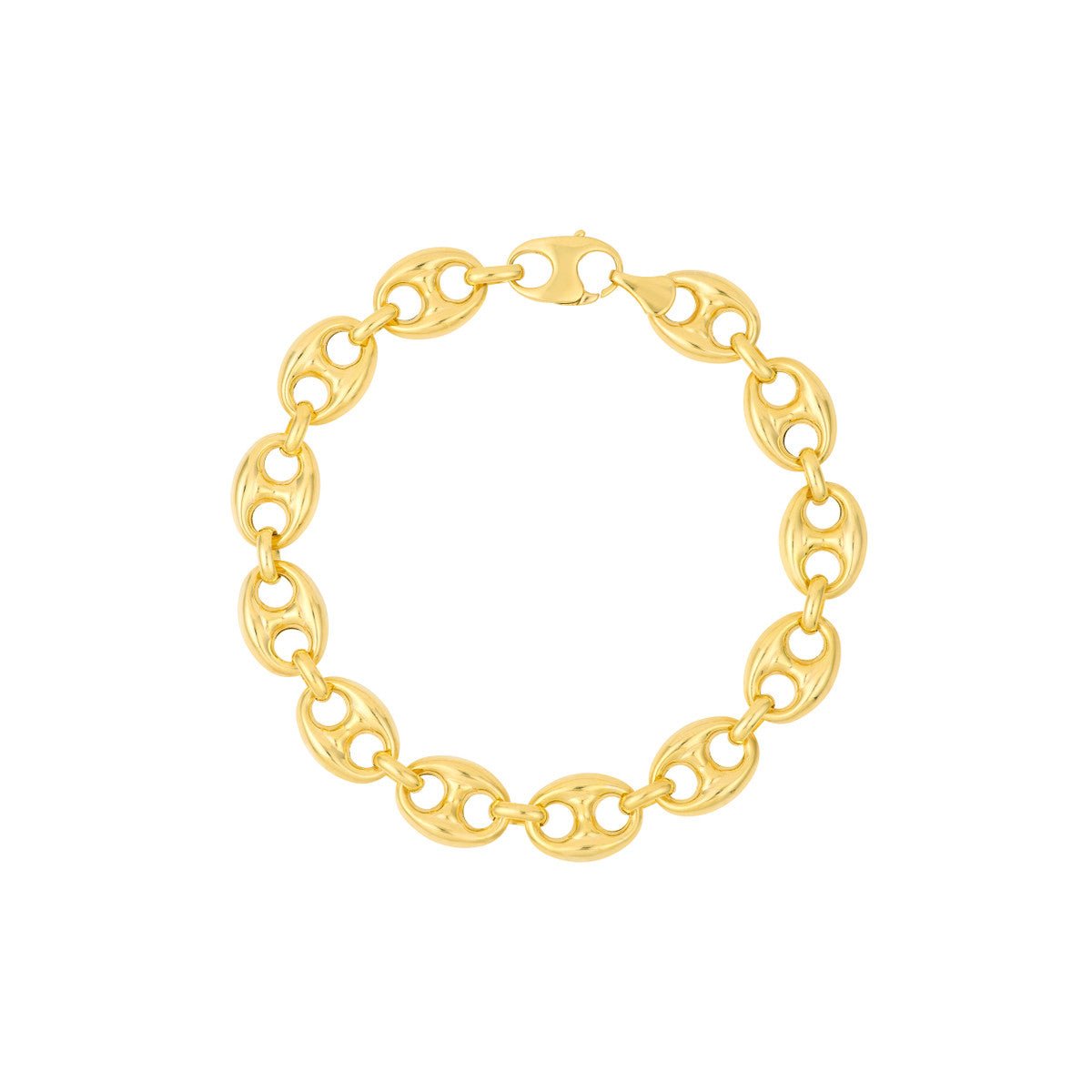 Birmingham Jewelry - 14K Yellow Gold 10mm Puff Mariner Chain with Fancy Oval Lobster Lock - Birmingham Jewelry