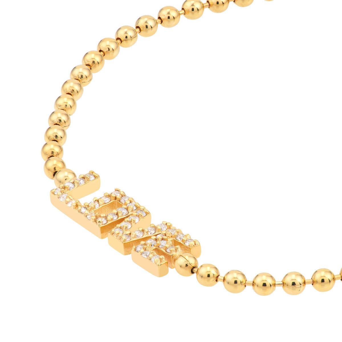 14K Yellow Gold 1/6tcw Diamond Love Station on Bead Chain Bracelet Birmingham Jewelry Bracelet Birmingham Jewelry
