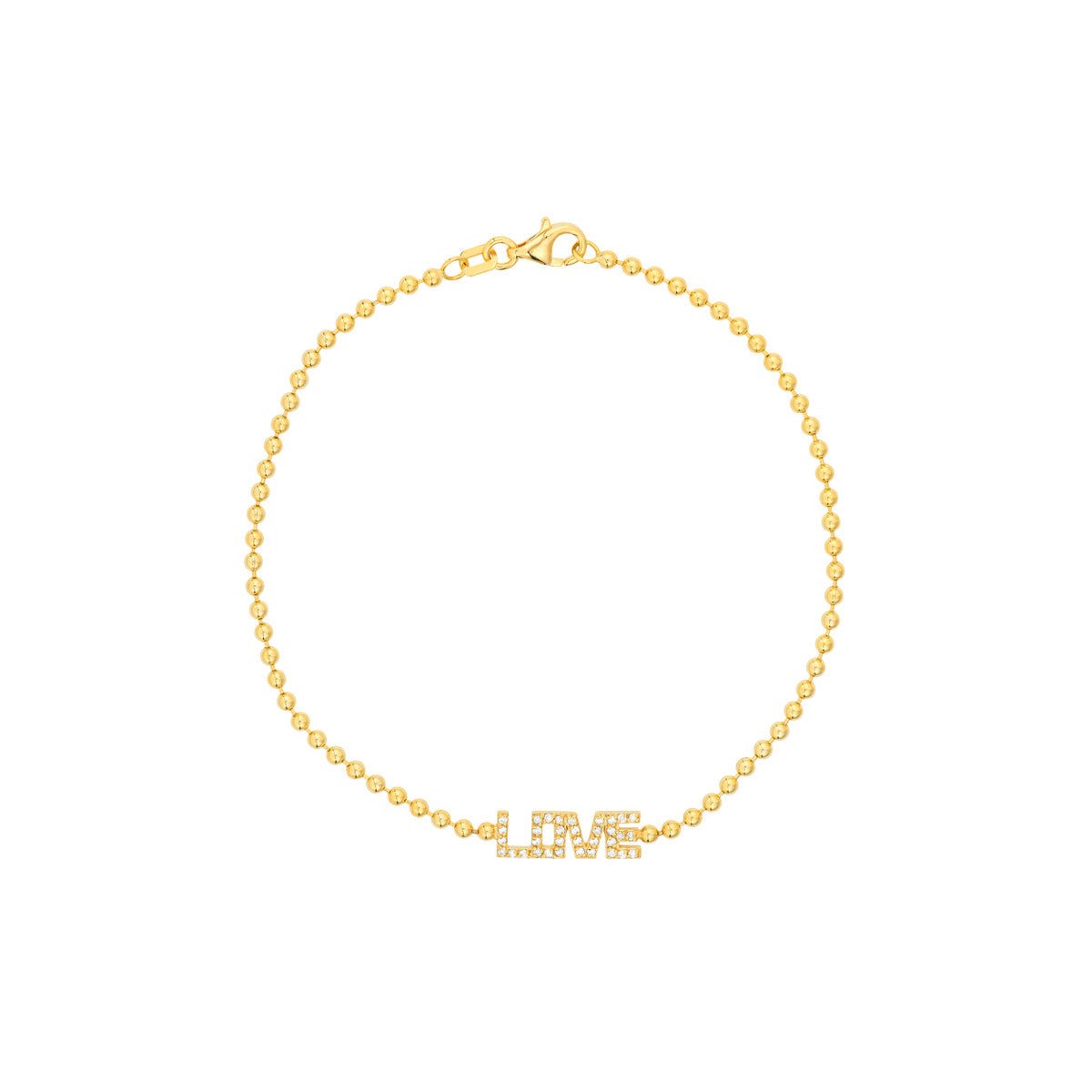 14K Yellow Gold 1/6tcw Diamond Love Station on Bead Chain Bracelet Birmingham Jewelry Bracelet Birmingham Jewelry