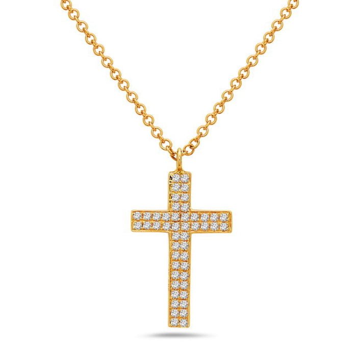14K Yellow Gold 2 Row Diamond Cross Necklace Birmingham Jewelry Necklace Birmingham Jewelry