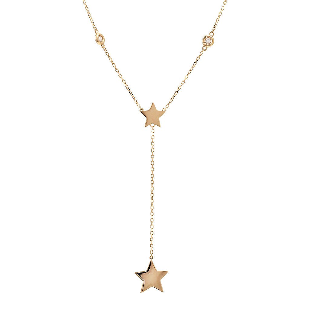 14K Yellow Gold 2-Star Drop Diamond Necklace Birmingham Jewelry Necklace Birmingham Jewelry