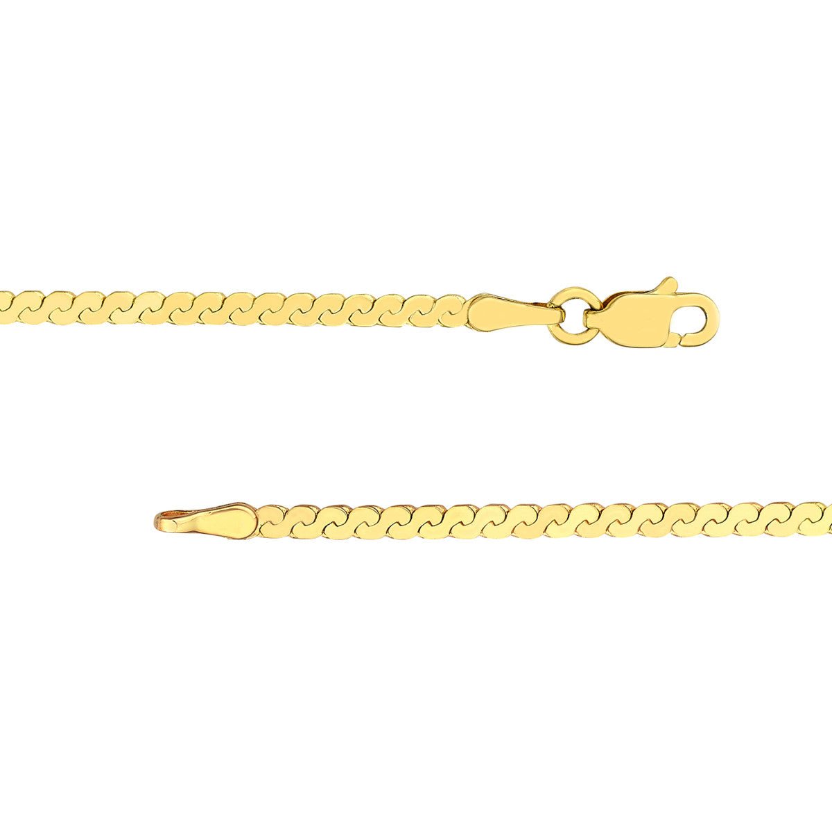 Birmingham Jewelry - 14K Yellow Gold 2.00mm Serpentine Chain with Lobster Lock Anklet - Birmingham Jewelry