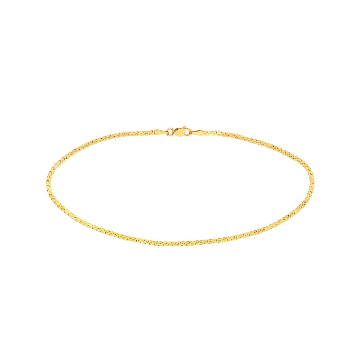 Birmingham Jewelry - 14K Yellow Gold 2.00mm Serpentine Chain with Lobster Lock Anklet - Birmingham Jewelry