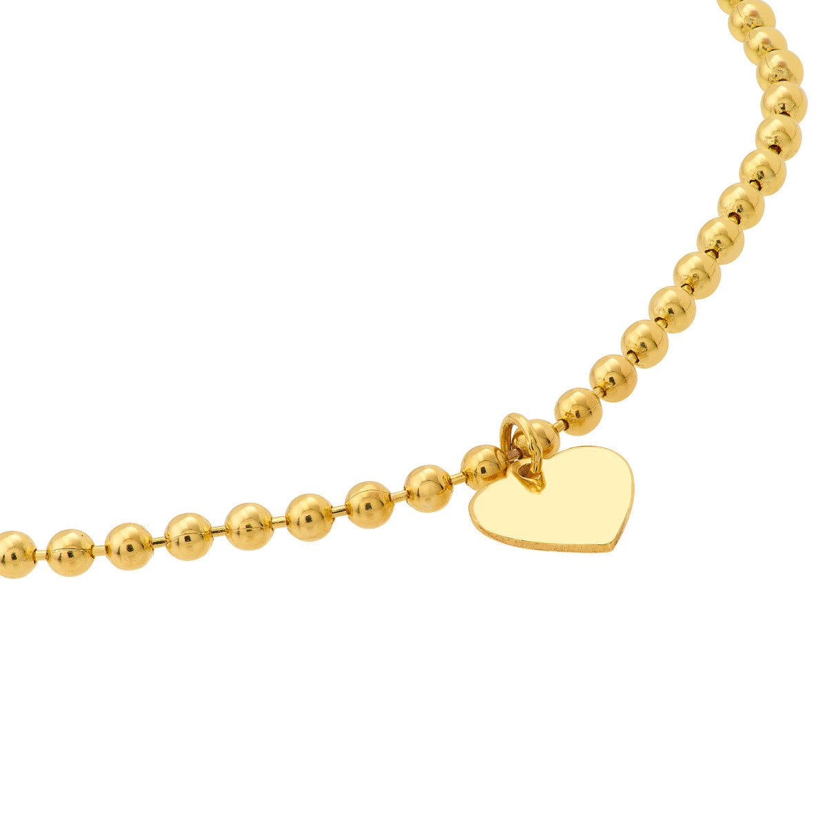 14K Yellow Gold 2.00mm Beaded Chain w/Dangle Heart Bracelet Birmingham Jewelry Bracelet Birmingham Jewelry