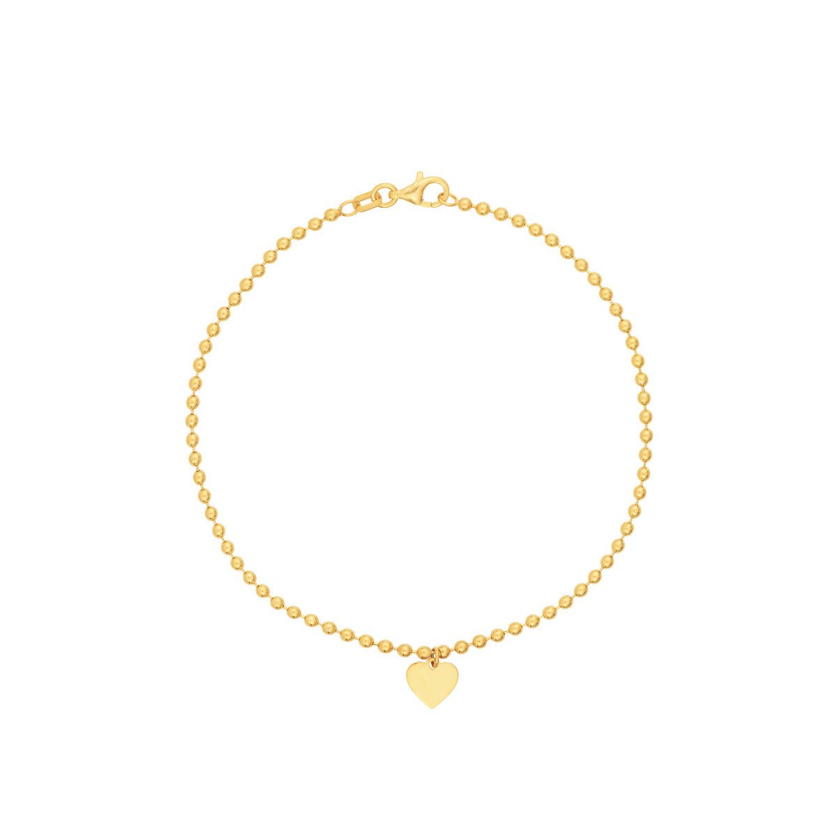 14K Yellow Gold 2.00mm Beaded Chain w/Dangle Heart Bracelet Birmingham Jewelry Bracelet Birmingham Jewelry