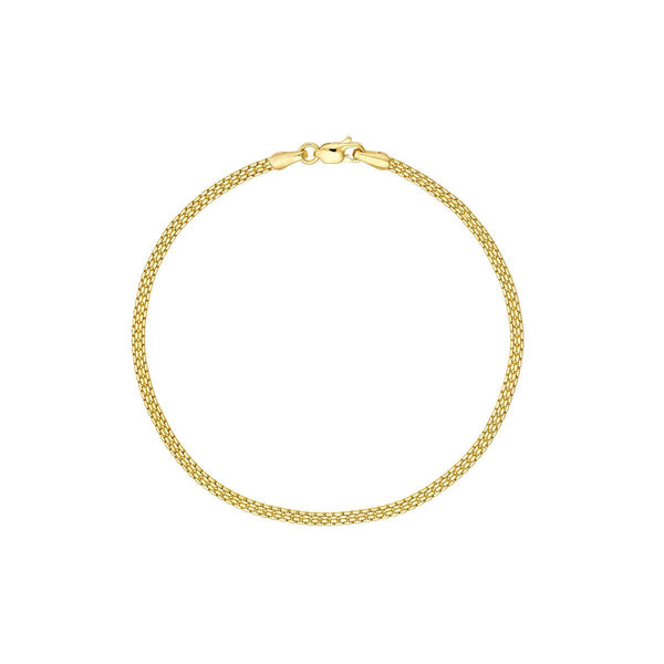 14K Yellow Gold 2.50mm Hollow D/C Box Bismark Bracelet with Lobster Lock