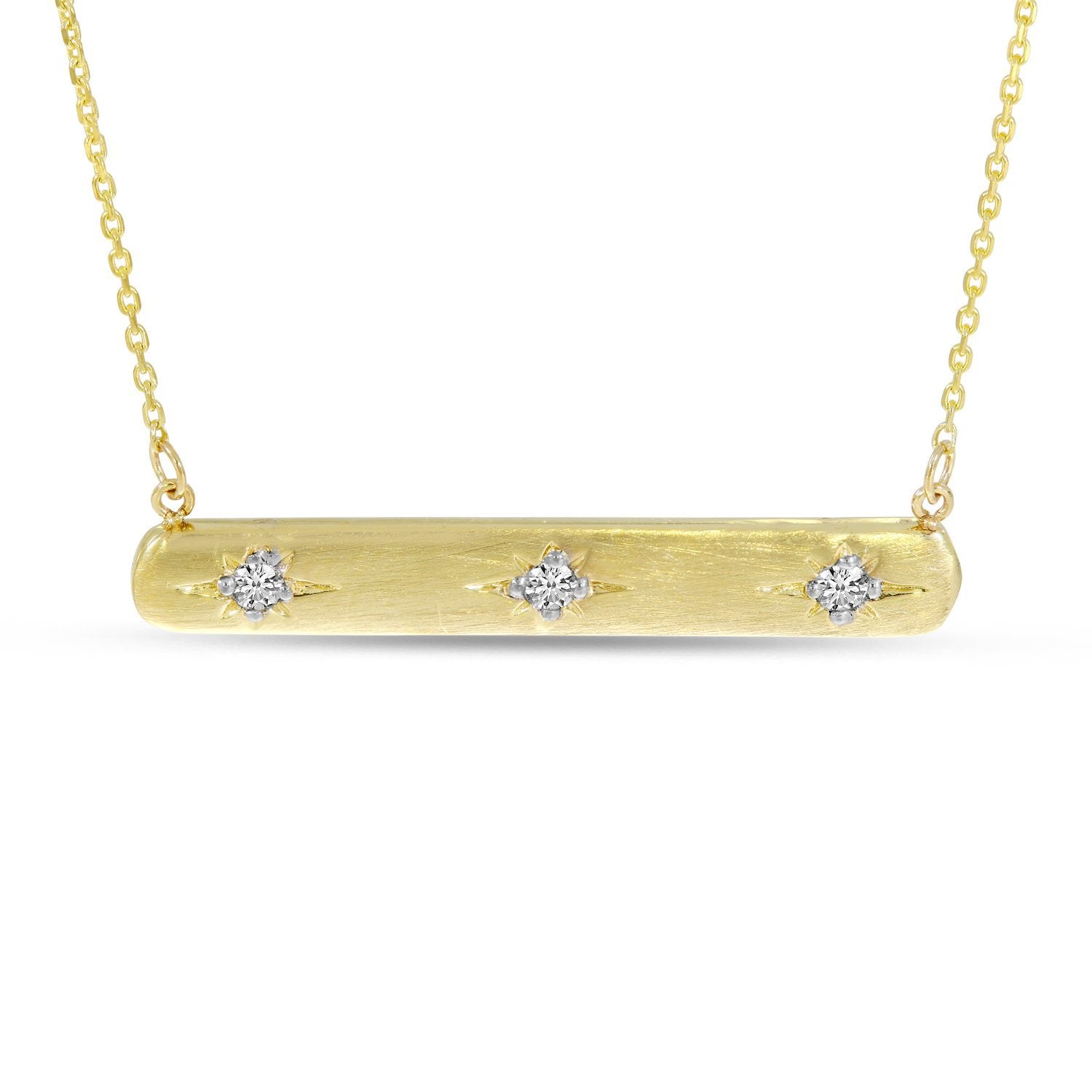 14K Yellow Gold 3 Diamond Brushed Gold Bar Necklace Birmingham Jewelry Necklace Birmingham Jewelry