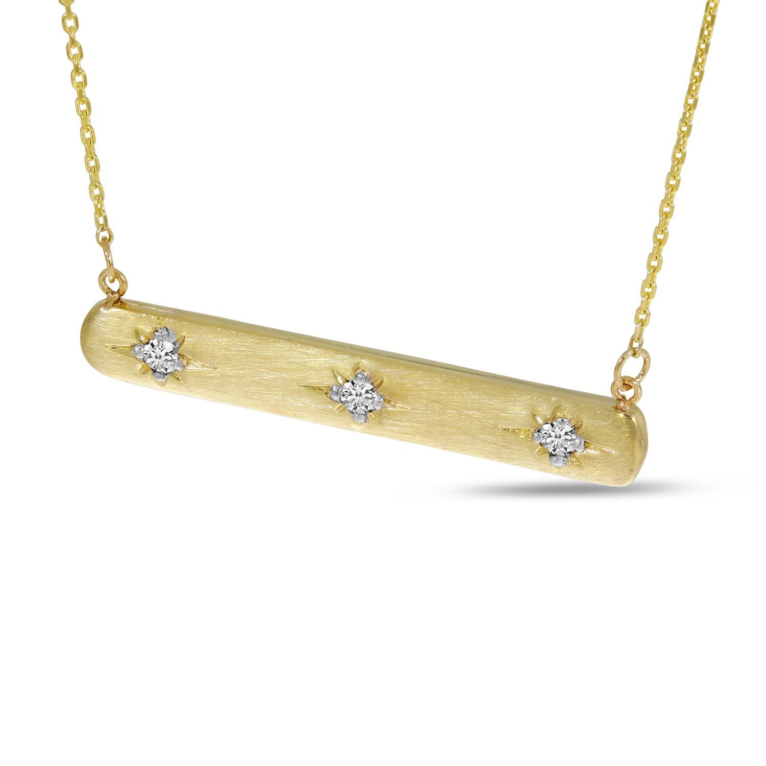 14K Yellow Gold 3 Diamond Brushed Gold Bar Necklace Birmingham Jewelry Necklace Birmingham Jewelry