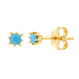 Birmingham Jewelry - 14K Yellow Gold 3.00mm Round Turquoise Stud Earrings - Birmingham Jewelry