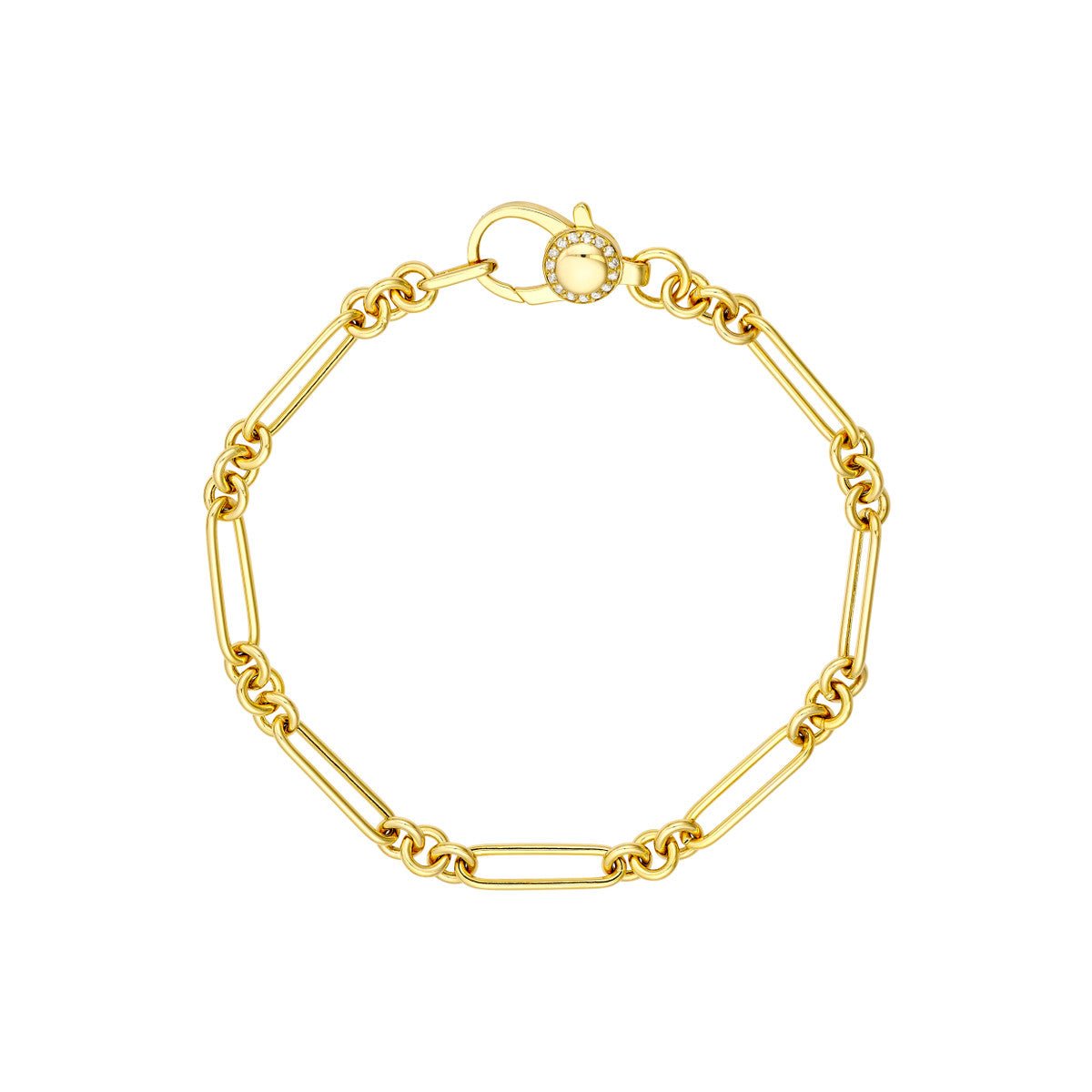 14K Yellow Gold 3+1 Hollow Paper Clip Bracelet with Diamond Lock Birmingham Jewelry Bracelet Birmingham Jewelry