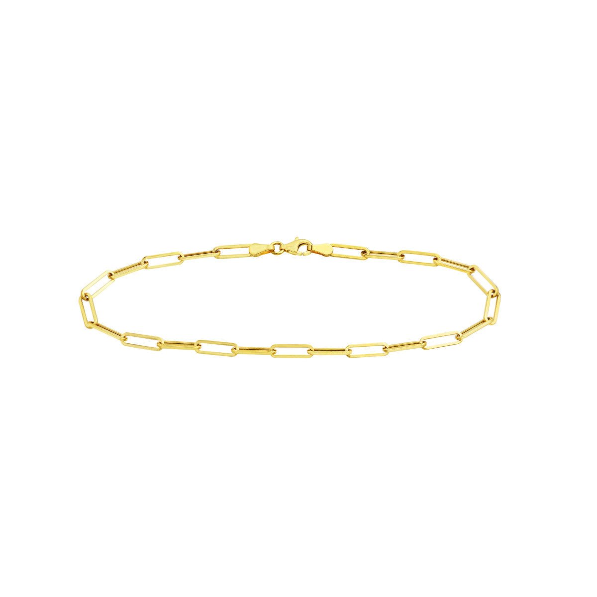 Birmingham Jewelry - 14K Yellow Gold 3.80mm Hollow Paper Clip Chain with Pear Lock Anklet - Birmingham Jewelry