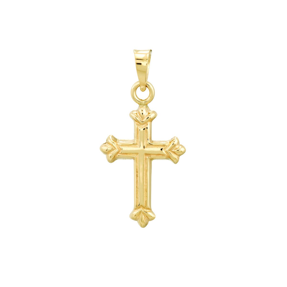 Birmingham Jewelry - 14K Yellow Gold 3D Fleur Detailed Cross Pendant - Birmingham Jewelry