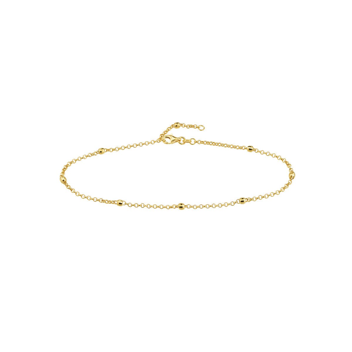 Birmingham Jewelry - 14K Yellow Gold 3mm Disco Bead Rolo Chain Anklet - Birmingham Jewelry