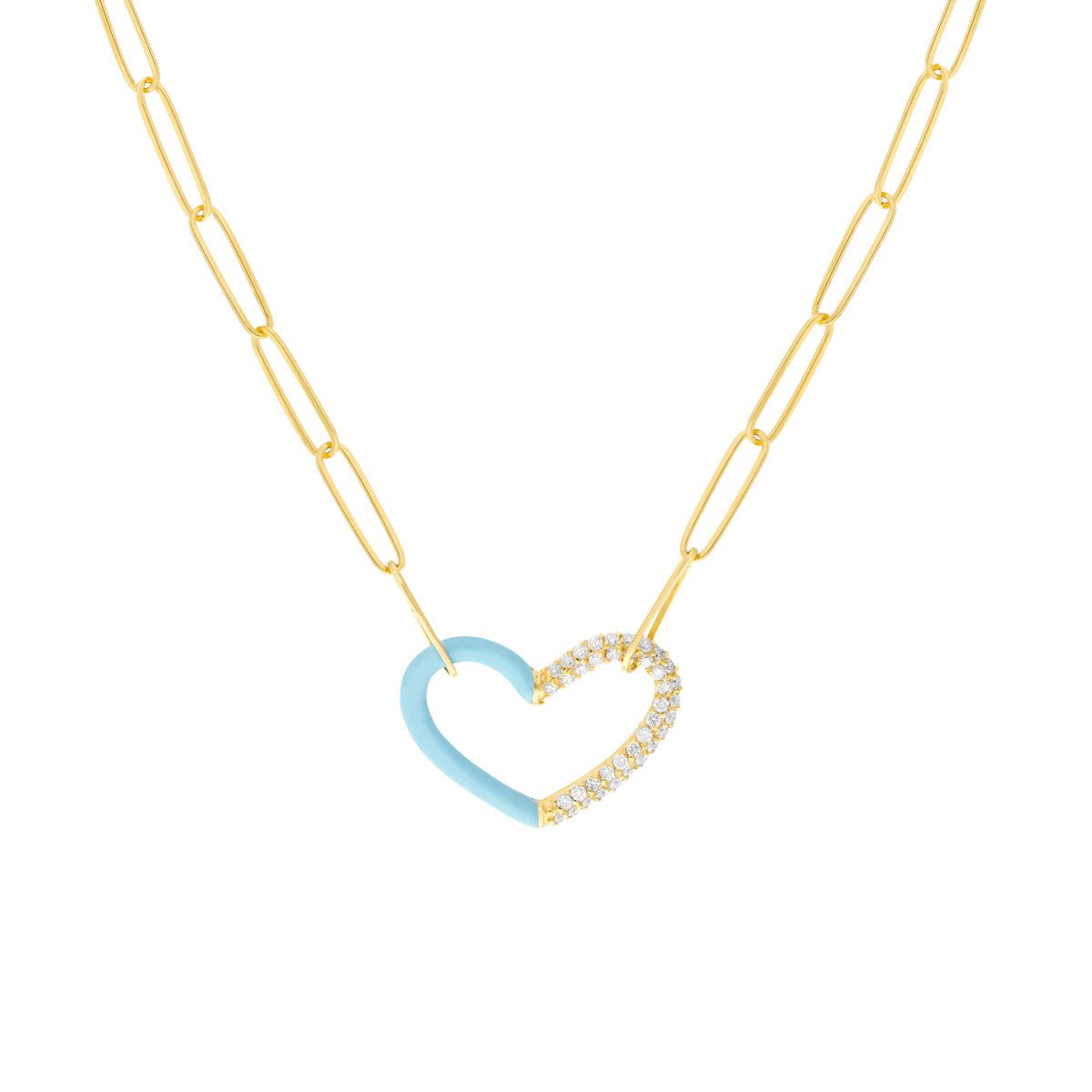 Birmingham Jewelry - 14K Yellow Gold 50/50 Lt. Turquoise Enamel Diamond Heart Necklace - Birmingham Jewelry