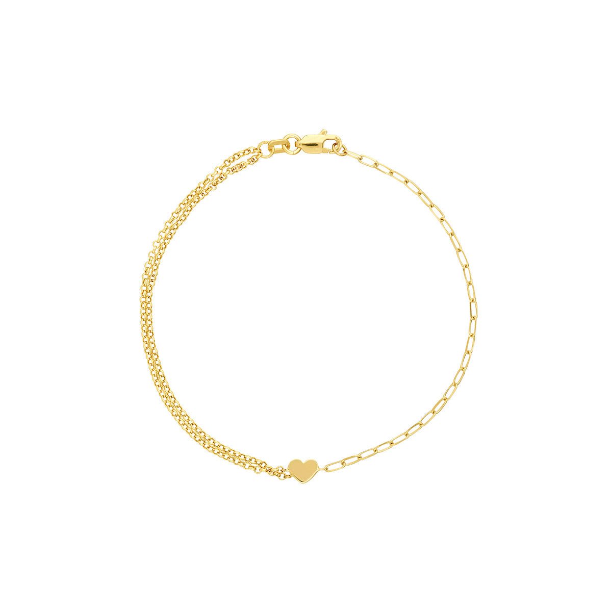 Birmingham Jewelry - 14K Yellow Gold 50/50 Paper Clip + Double Rolo Heart Bracelet - Birmingham Jewelry