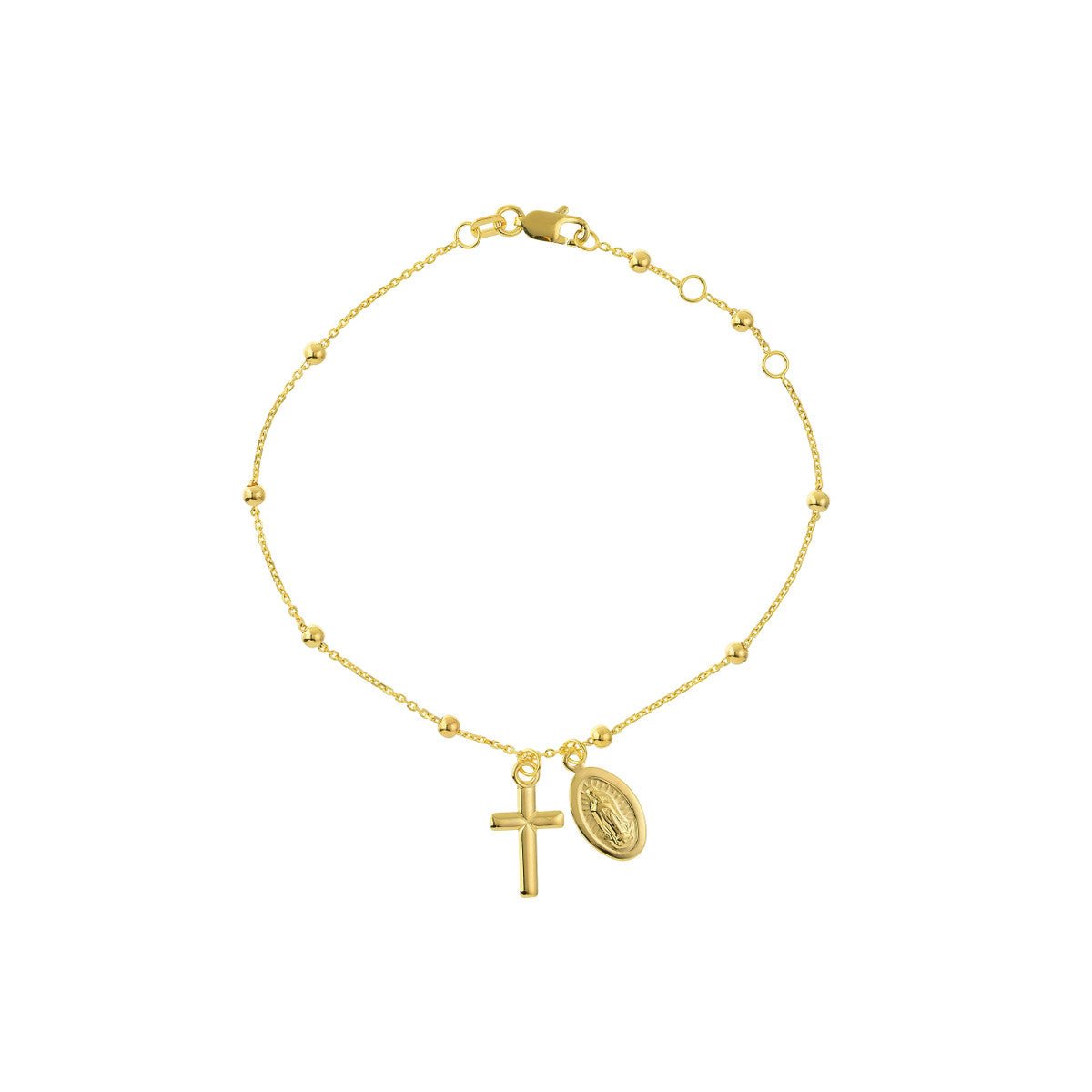 14K Yellow Gold Adjustable Virgin Mary & Cross Beaded Bracelet Birmingham Jewelry Bracelet Birmingham Jewelry
