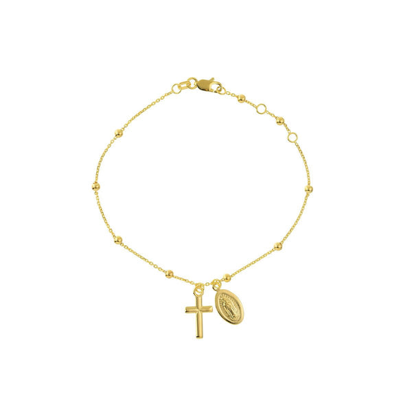 Birmingham Jewelry - 14K Yellow Gold Adjustable Virgin Mary & Cross Beaded Bracelet - Birmingham Jewelry