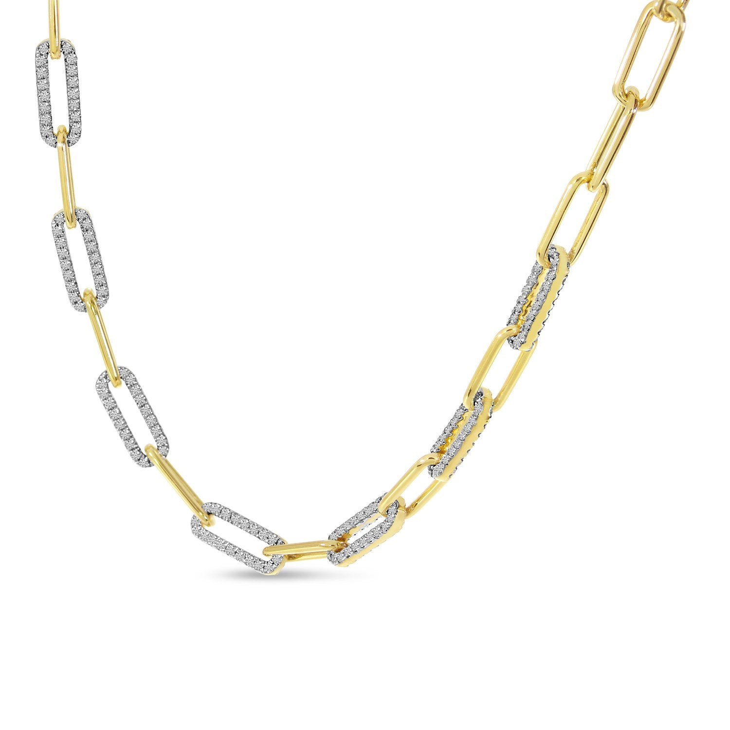 14K Yellow Gold Alternating Diamond Link Paper Clip Necklace Birmingham Jewelry Necklace Birmingham Jewelry