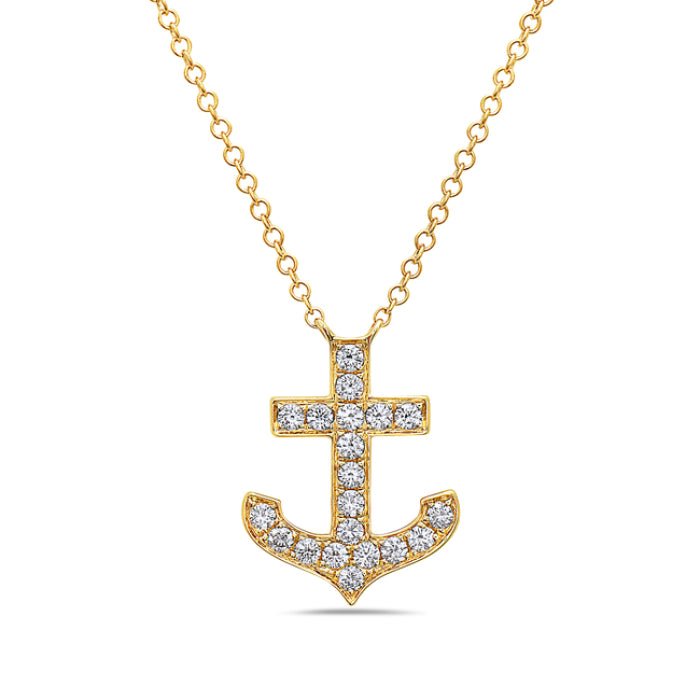 14K Yellow Gold Anchor Diamond Necklace Birmingham Jewelry Necklace Birmingham Jewelry