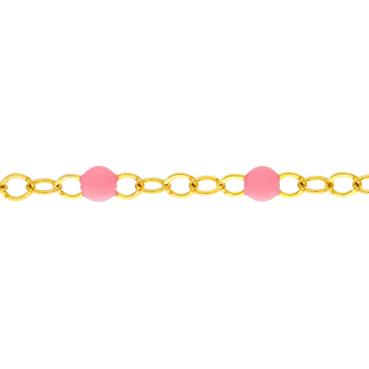 Birmingham Jewelry - 14K Yellow Gold Baby Pink Enamel Bead Piatto Chain Anklet - Birmingham Jewelry