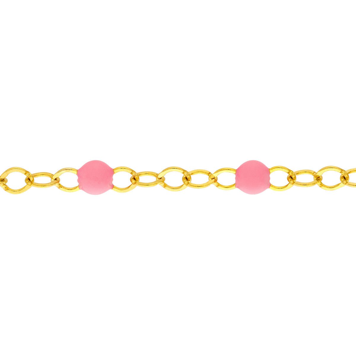 Birmingham Jewelry - 14K Yellow Gold Baby Pink Enamel Bead Piatto Chain Bracelet - Birmingham Jewelry