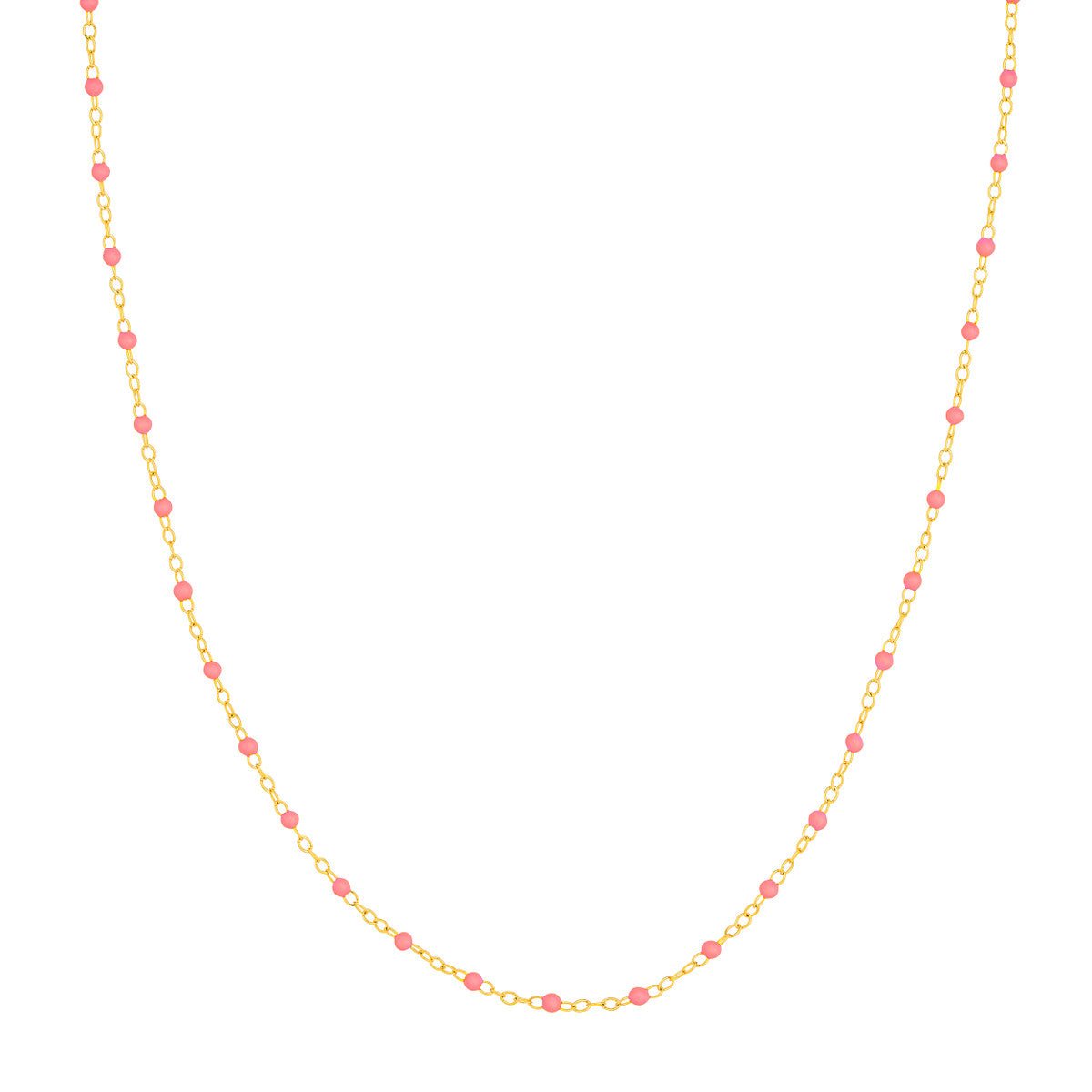 Birmingham Jewelry - 14K Yellow Gold Baby Pink Enamel Bead Piatto Chain - Birmingham Jewelry