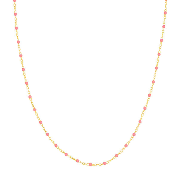 Birmingham Jewelry - 14K Yellow Gold Baby Pink Enamel Bead Piatto Chain - Birmingham Jewelry