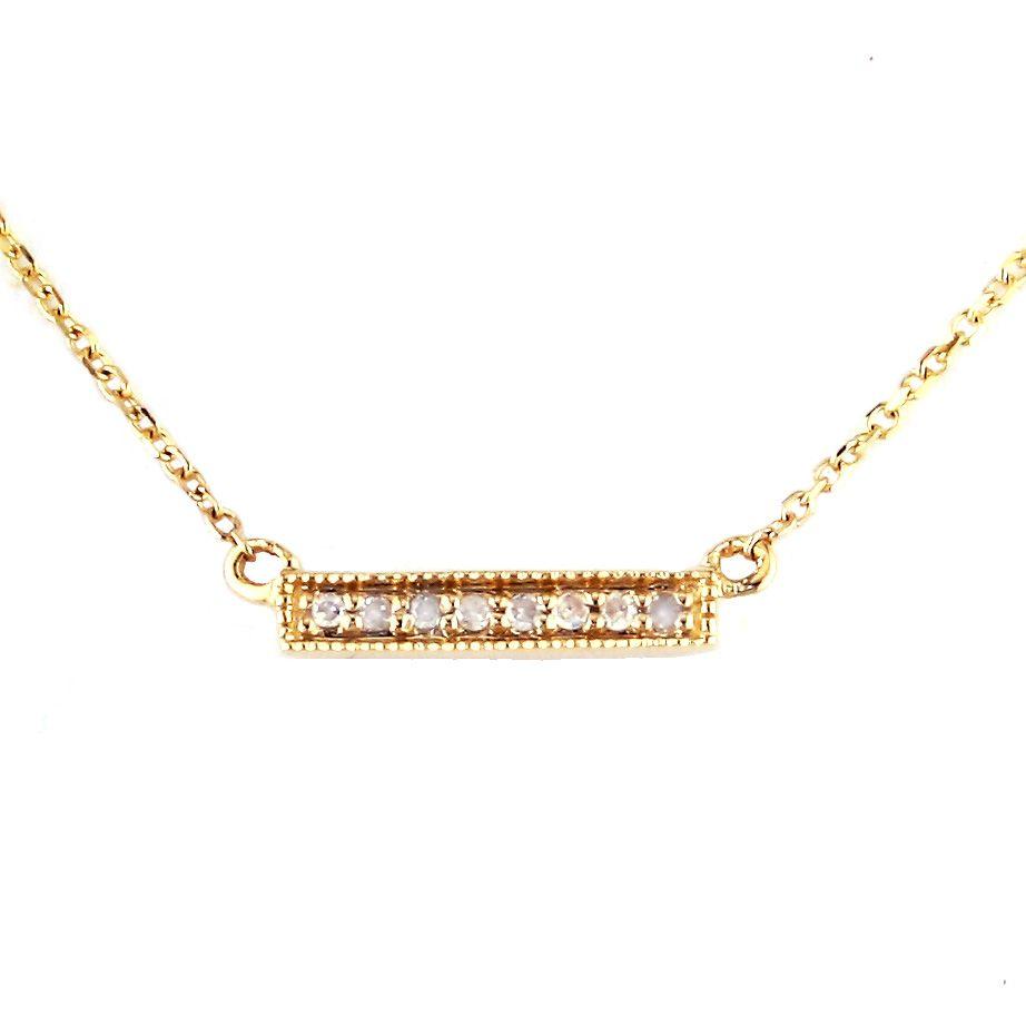 14K Yellow Gold Bar Single Micro Pave Diamond Necklace Birmingham Jewelry Necklace Birmingham Jewelry