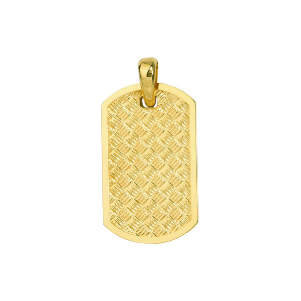14K Yellow Gold Basket Weave Design Dog Tag Pendant