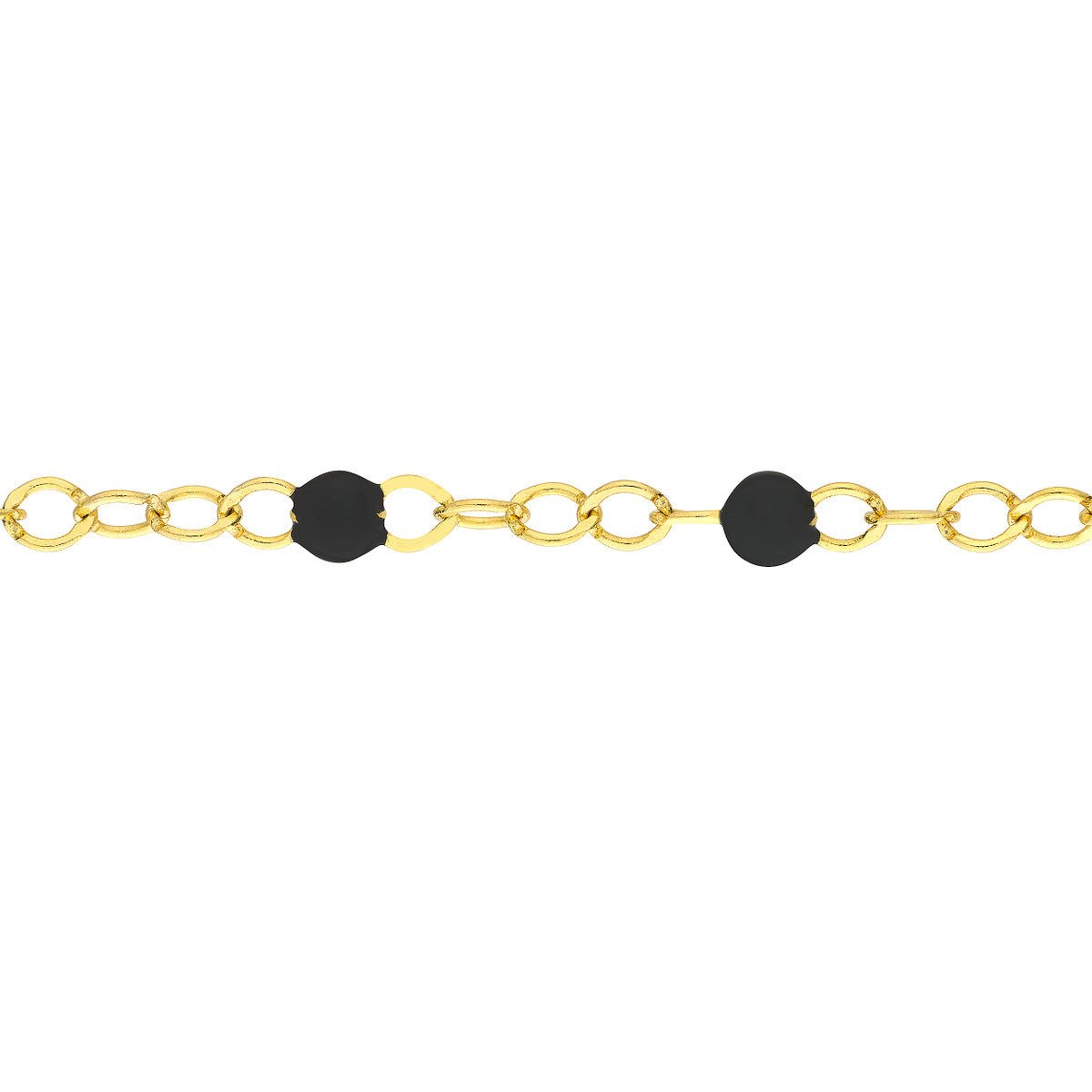 Birmingham Jewelry - 14K Yellow Gold Black Enamel Bead Piatto Chain Anklet - Birmingham Jewelry