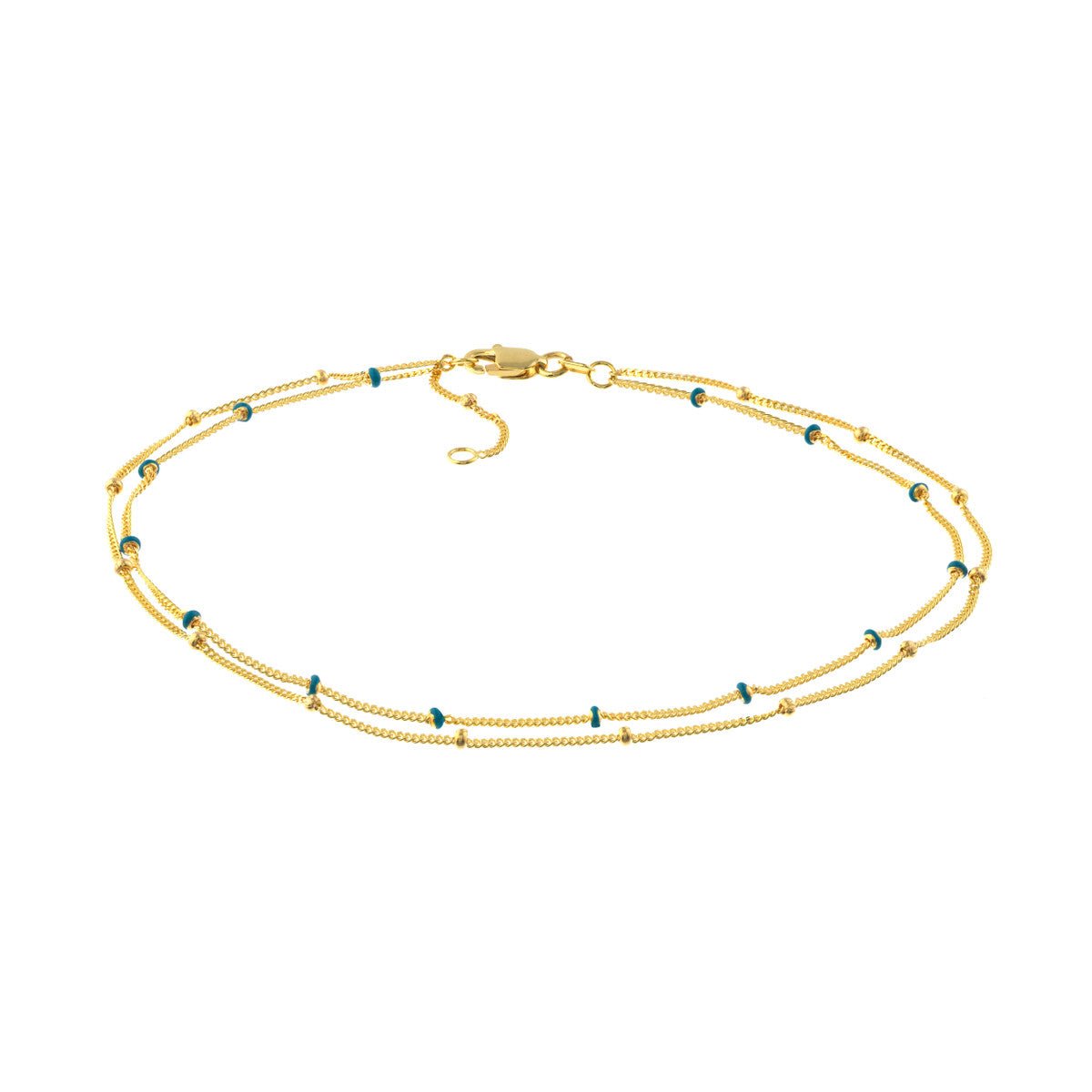Birmingham Jewelry - 14K Yellow Gold Blue Enamel and Saturn Adjustable Anklet - Birmingham Jewelry