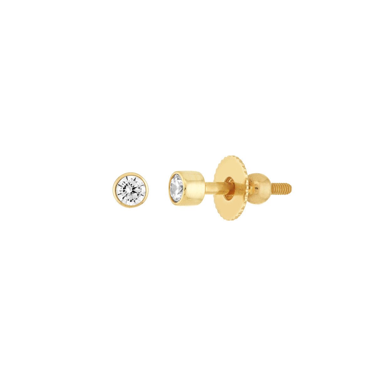 Birmingham Jewelry - 14K Yellow Gold Child's Bezel Set CZ Stud Earrings with Screw Back - Birmingham Jewelry
