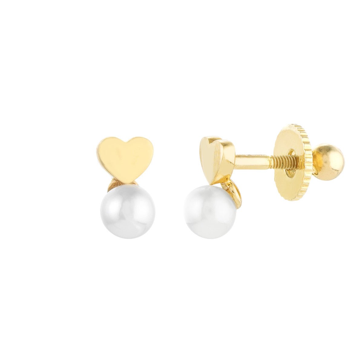 Birmingham Jewelry - 14K Yellow Gold Child's Screw Back Heart and Pearl Stud Earrings - Birmingham Jewelry