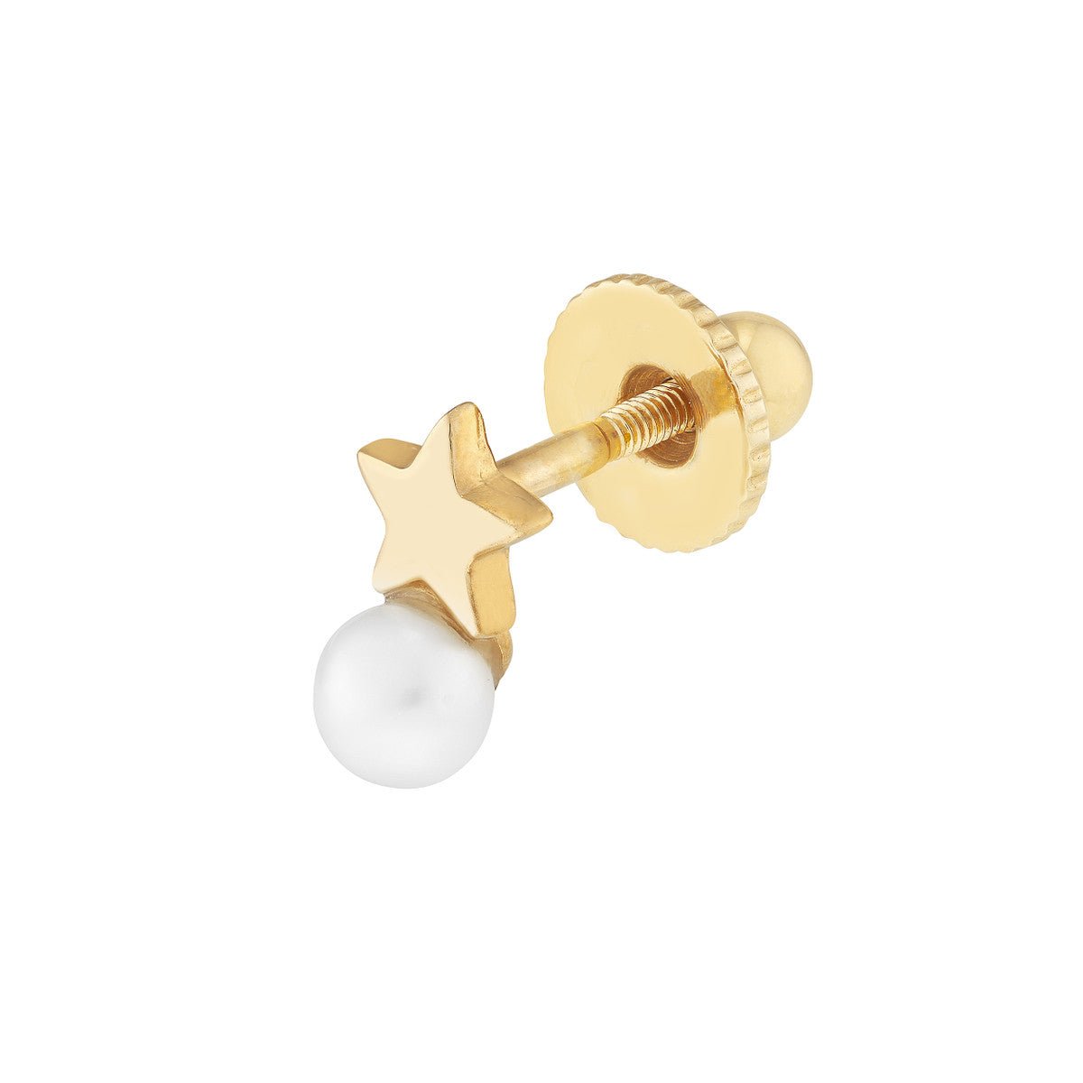 Birmingham Jewelry - 14K Yellow Gold Child's Star and Pearl Stud Earrings with Screw Back - Birmingham Jewelry