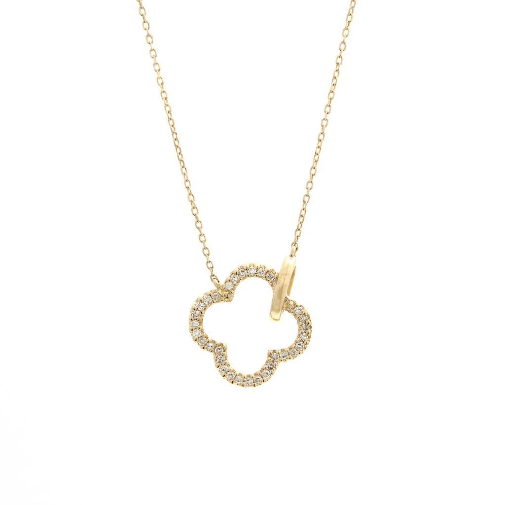 14K Yellow Gold Clover Single Micro Pave Diamond Necklace Birmingham Jewelry Necklace Birmingham Jewelry