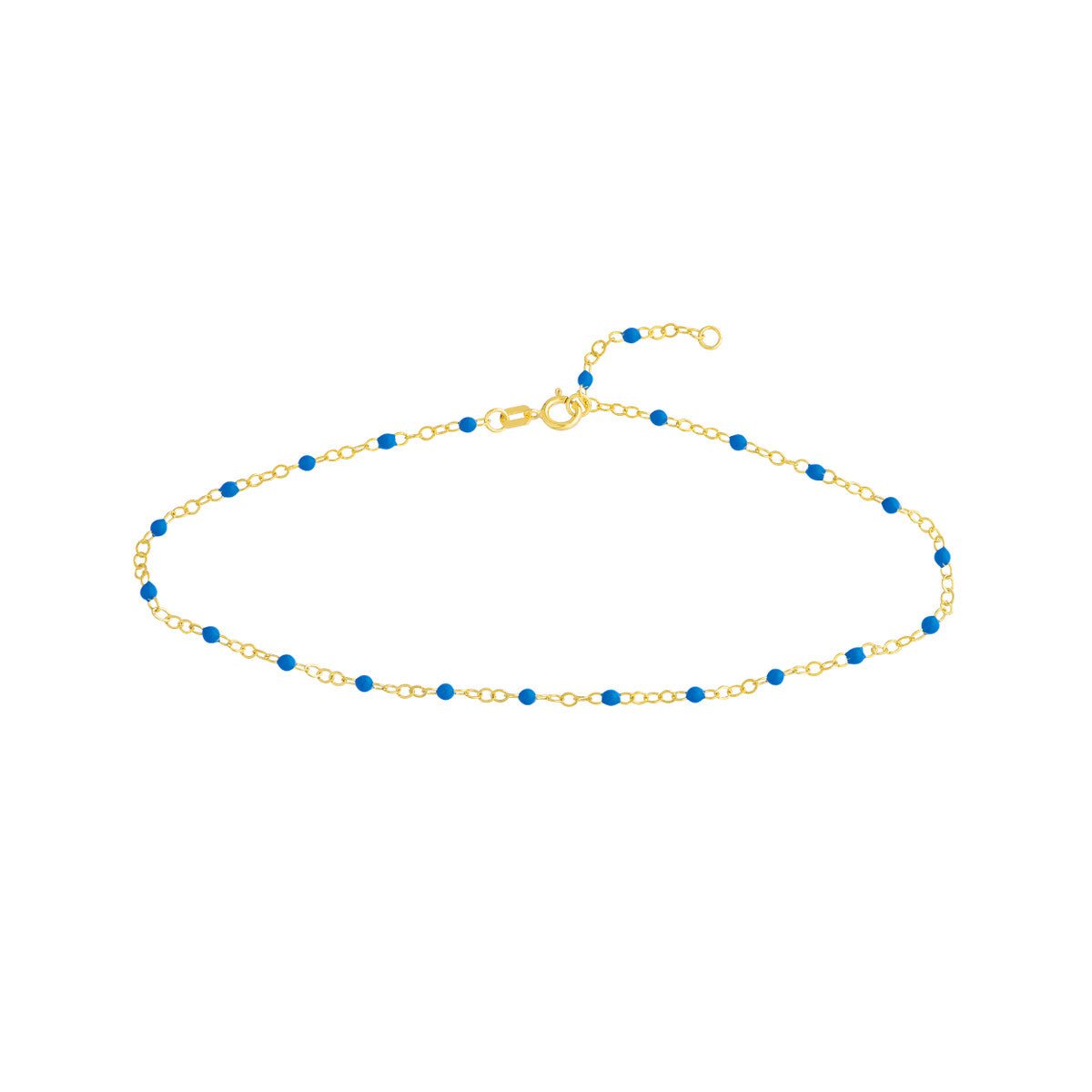 Birmingham Jewelry - 14K Yellow Gold Cobalt Enamel Bead on Piatto Chain Anklet - Birmingham Jewelry