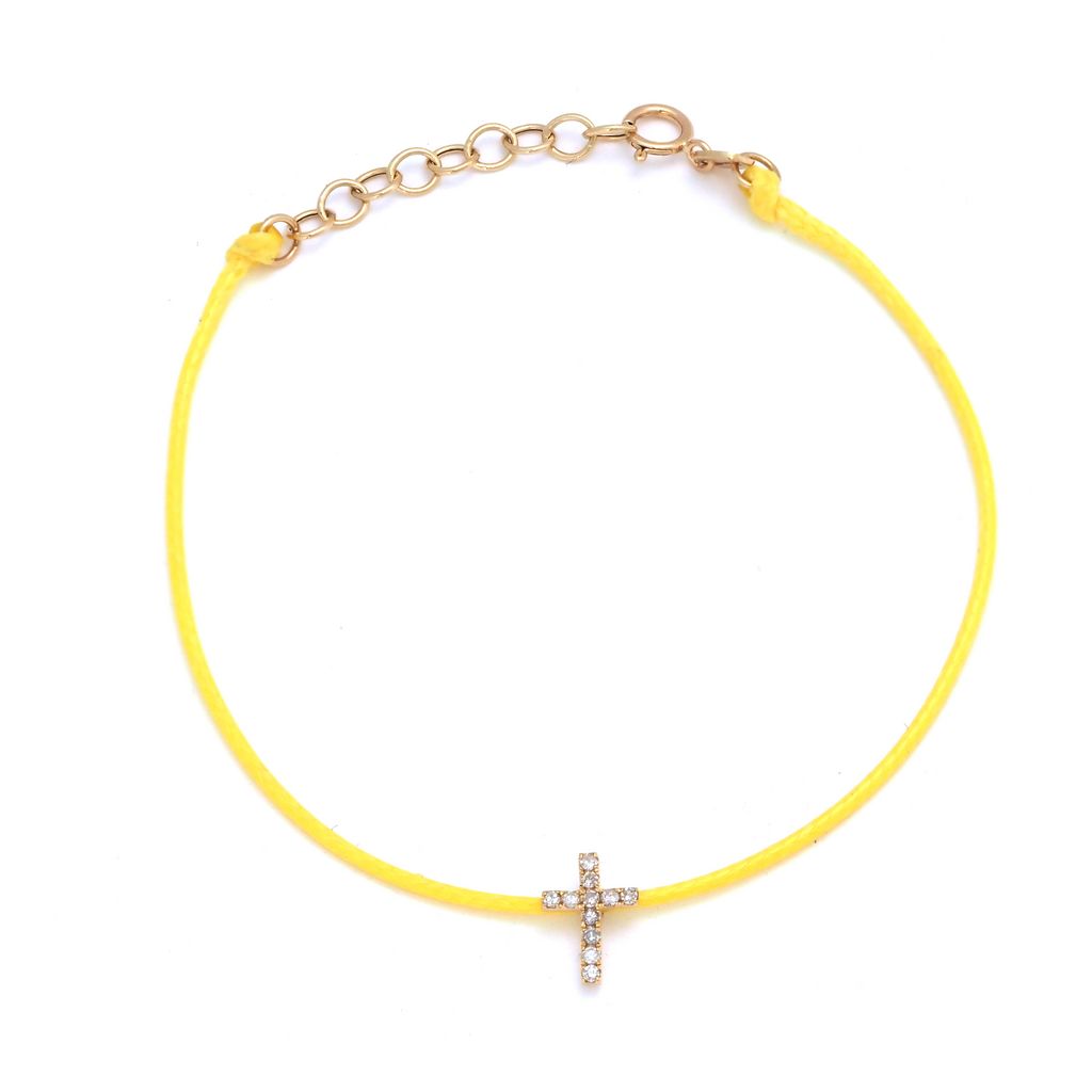 14K Yellow Gold Cross Single Micro Pave Diamond Bracelet Birmingham Jewelry Bracelet Birmingham Jewelry