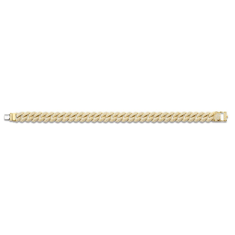 14K YELLOW GOLD CUBAN LINK-N-LOVE PAVE-SET DIAMOND BRACELET (3.00 CTW) Birmingham Jewelry Bracelet Birmingham Jewelry